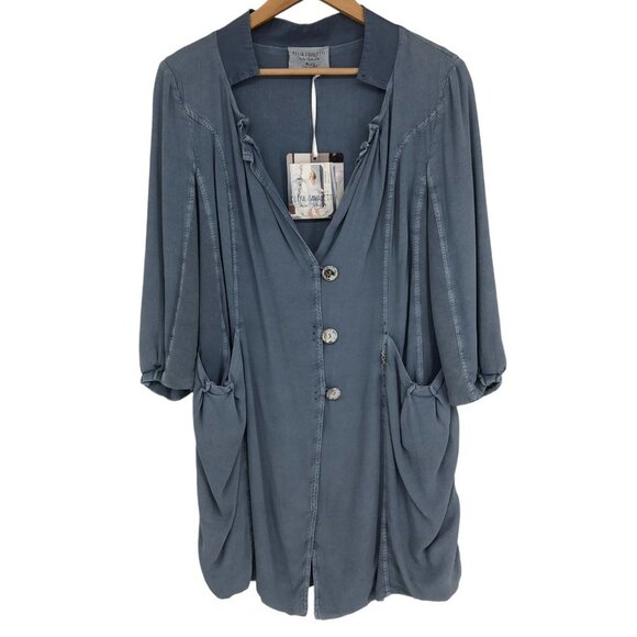 ELISA CAVALETTI Slate Blue Slouchy Jersey Buttoned Long Overcoat NWT crepe SP - Picture 4 of 16